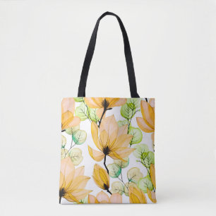 Bolsa Tote Padrão sem costura aquarela com flores magnólias
