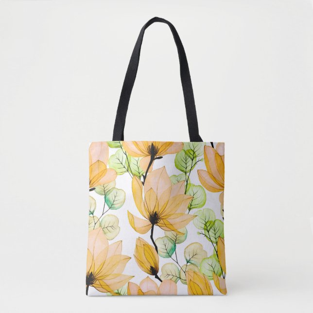 Bolsa Tote Padrão sem costura aquarela com flores magnólias  (Frente)