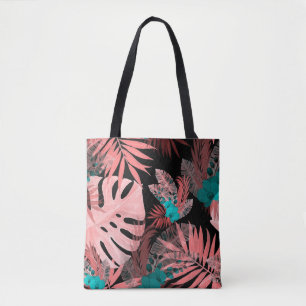 Bolsa Tote Padrão sem costura aquarela com plantas tropicais