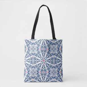 Bolsa Tote Padrão sem costura árabe. fundo colorido no ar