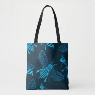 Bolsa Tote Padrão sem costura com abelhas desenhadas à mão. F