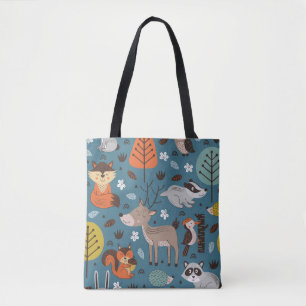 Bolsa Tote Padrão sem costura com animais da floresta em fun