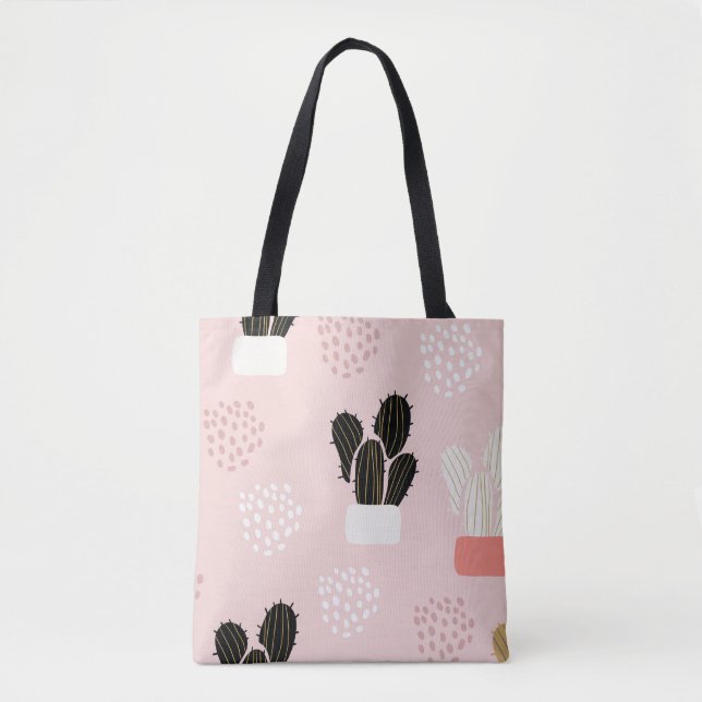 Bolsa Tote Padrão sem costura com cactus suculentos folhas (Frente)