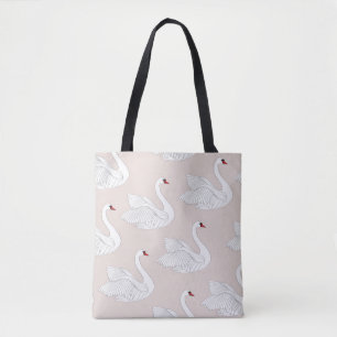 Bolsa Tote Padrão sem costura com cisnes brancas. Órna bran