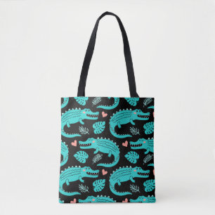 Bolsa Tote Padrão sem costura com crocodilos de desenho anim