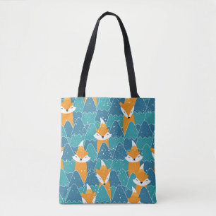 Bolsa Tote Padrão sem costura com diferentes raposas. 