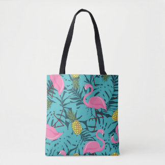 Bolsa Tote Padrão sem costura com flamingos cor-de-rosa e cor