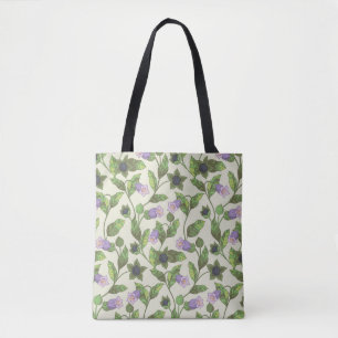 Bolsa Tote Padrão sem costura com flores da belladona. Um ar