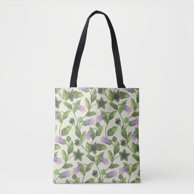 Bolsa Tote Padrão sem costura com flores da belladona. Um arb (Frente)