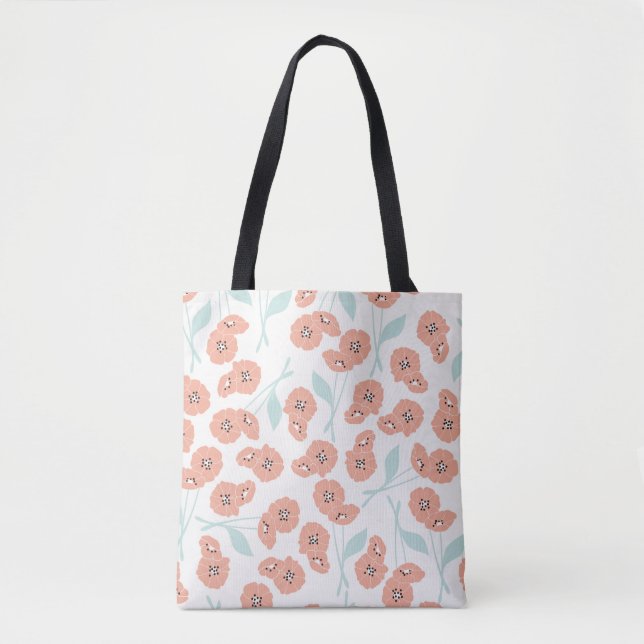 Bolsa Tote Padrão sem costura com flores e elementos florais, (Frente)
