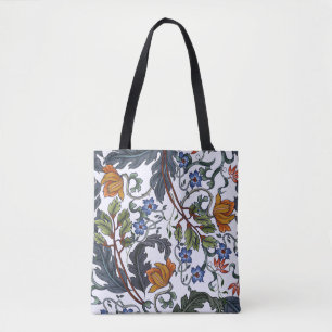 Bolsa Tote Padrão sem costura com flores no estilo de deco de
