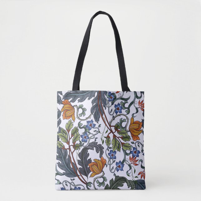 Bolsa Tote Padrão sem costura com flores no estilo de deco de (Frente)