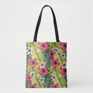 Bolsa Tote Padrão sem costura com flores tropicais, palma