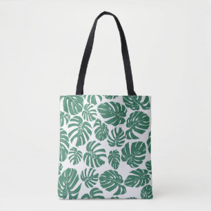 Bolsa Tote Padrão sem costura com folhas de Monstera. Decora