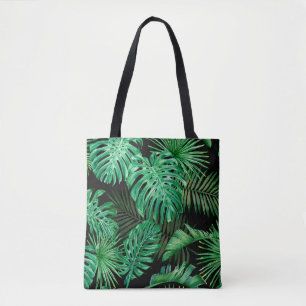 Bolsa Tote Padrão sem costura com folhas tropicais em uma ba