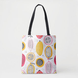 Bolsa Tote Padrão sem costura com frutas exóticas desenhada