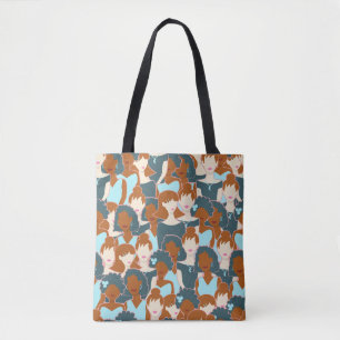 Bolsa Tote Padrão sem costura com garotas negras e brancas