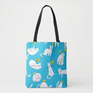 Bolsa Tote Padrão sem costura com gatos engraçados brincand