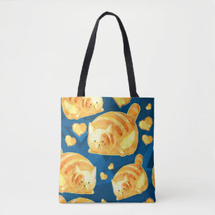 Bolsa Tote Padrão sem costura com gatos poligonais fofinhos,