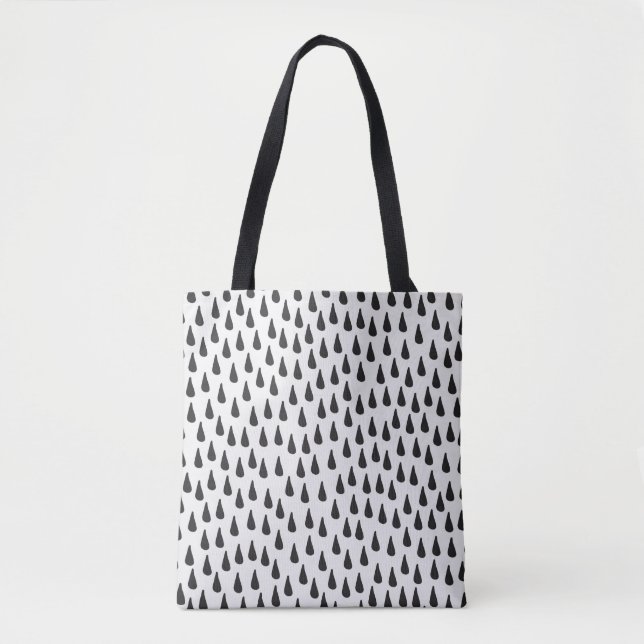 Bolsa Tote Padrão sem costura com gotas de chuva em preto no  (Frente)