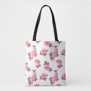 Bolsa Tote Padrão sem costura com inglês rosesbelto, preto