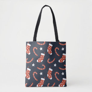 Bolsa Tote Padrão sem costura com meias de natal, canas doces