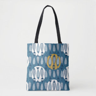 Bolsa Tote Padrão sem costura com peixe azul inspirado no sc
