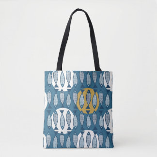 Bolsa Tote Padrão sem costura com peixe azul inspirado no sca