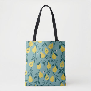 Bolsa Tote Padrão sem costura com pera amarela. Fruta