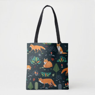 Bolsa Tote Padrão sem costura com raposas, árvores, folhas, c