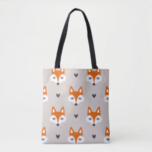 Bolsa Tote Padrão sem costura com rostos de raposa. Repetição