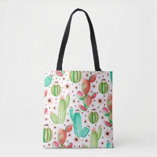 Bolsa Tote Padrão sem costura com suculentos. Cache de aquar