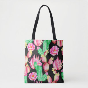 Bolsa Tote Padrão sem costura com suculentos. Cache de aquar