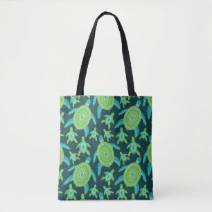 Bolsa Tote Padrão sem costura com tartarugas verdes de ornam