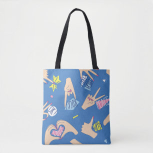 Bolsa Tote Padrão sem costura com vários gestos de mãos em br