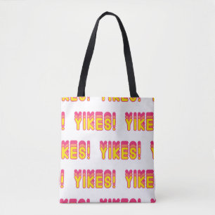 Bolsa Tote Padrão sem costura com "Yikes!" palavras. Muro de