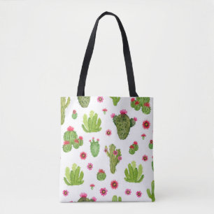 Bolsa Tote Padrão sem costura de cacto pintado manualmente c