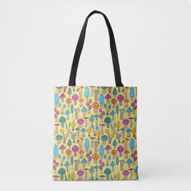 Bolsa Tote Padrão sem costura de Cogumelos Mágicos (Frente)