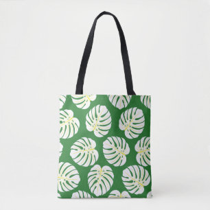 Bolsa Tote Padrão sem costura de folhas de monstera branca e