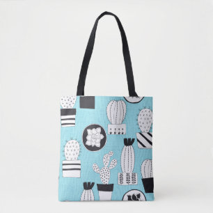Bolsa Tote Padrão sem costura desenhado à mão com cacto e