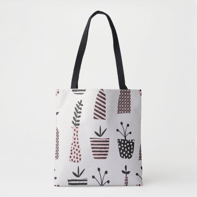 Bolsa Tote Padrão sem costura desenhado à mão com plantas a p (Frente)