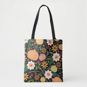 Bolsa Tote Padrão sem costura do Dia das Bruxas com flores,