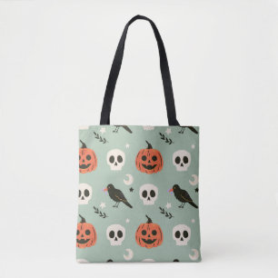 Bolsa Tote Padrão sem costura do Halloween com ravens, crânio