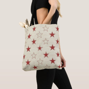 Bolsa Tote Padrão Sem Costura Estrelas Vermelhas e Brancas Pa