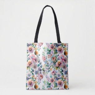 Bolsa Tote Padrão Sem Costura Floral de Aquarela