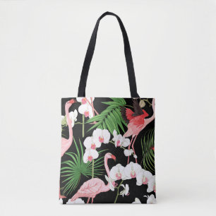 Bolsa Tote Padrão sem costura, fundo com plantas tropicais,