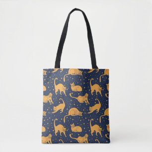 Bolsa Tote Padrão sem costura, gatos engraçados em poses do