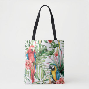 Bolsa Tote Padrão sem costura tropical aquarela com papagaio