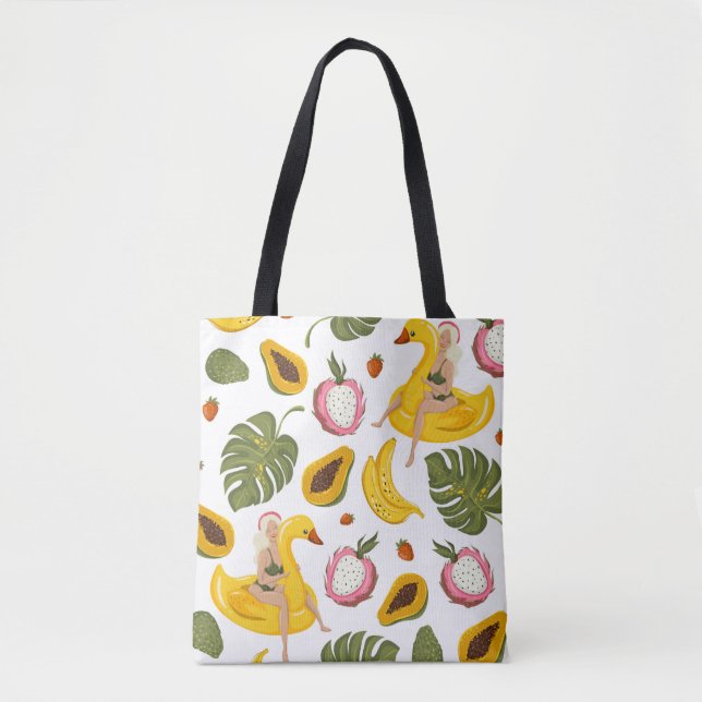 Bolsa Tote Padrão sem descontinuidades de verão com fru exóti (Frente)
