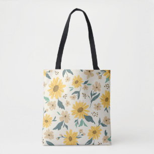 Bolsa Tote Padrão sem soldadura de girassol. Margarida amarel